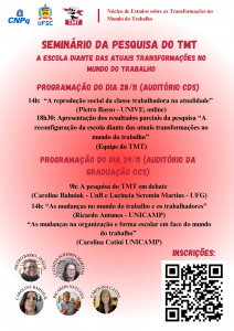 Seminário: 'A escola diante das atuais transformações no mundo do trabalho' @ Auditórios do Centro de Desportos (CDS) e do Centro de Ciências da Saúde (CCS).