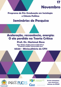 Palestra com o professor Hartmut Rosa - Seminários de Pesquisa do Programa de Pós-Graduação em Sociologia e Ciência Política @ Miniauditório do CFH
